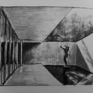 Pabellón de Alemania, L.Mies Van der Rohe. Barcelona, España. - 2021 / Carboncillo sobre papel - 29,5 x 21 cm.